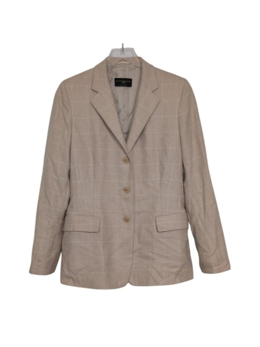 Luciana Barbera 44 Windowpane 100% Cashmere Blazer Womens Size Medium Beige Chec